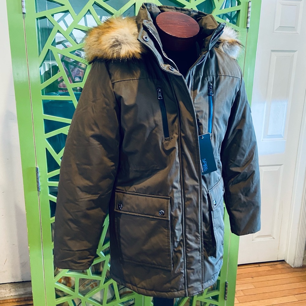 Spire by Galaxy Karr Olive Green Fur Hooded Winter Coat - NEW